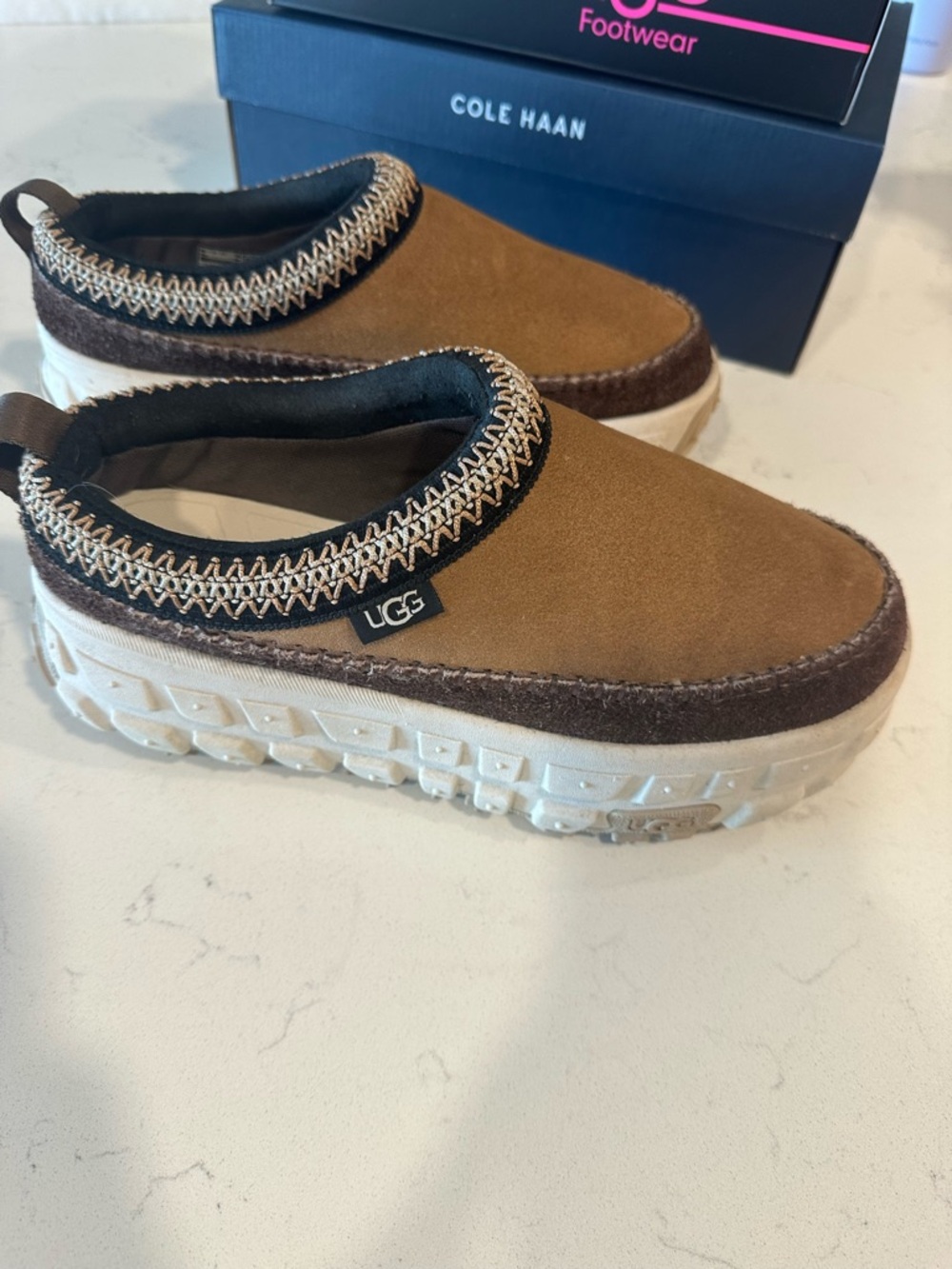 UGG Women’s Brown Suede Slip-On Clog with Cream Sole